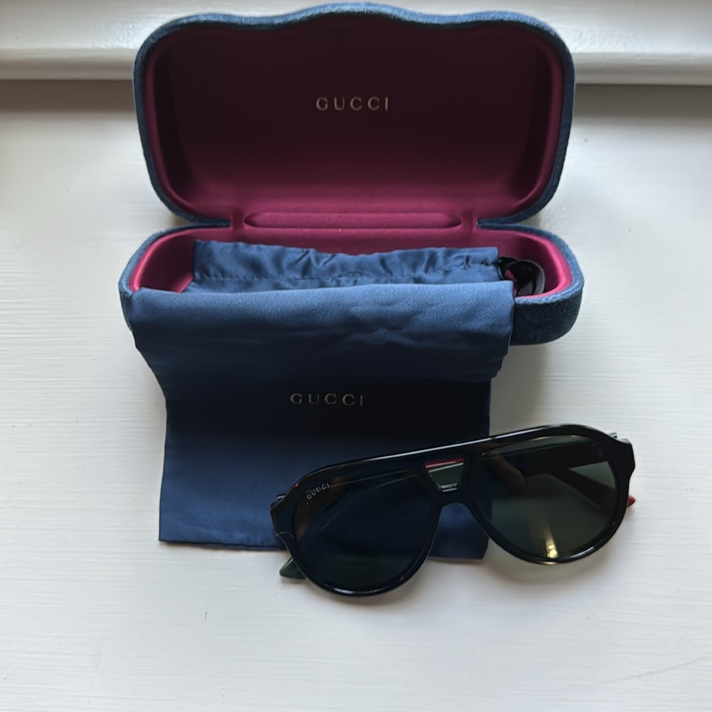 Gucci Black Aviator Sunglasses with Double Bridge - Picture 5 of 5